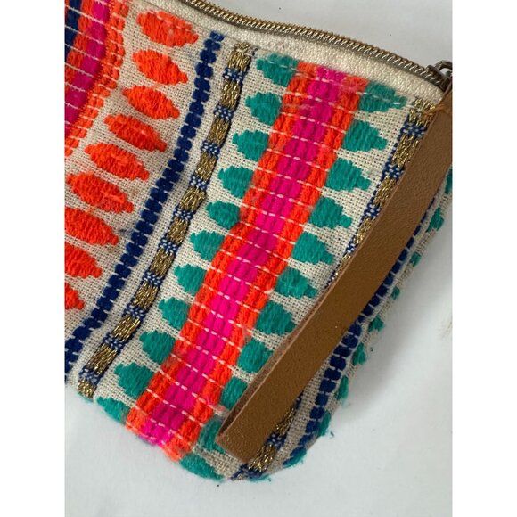 Handmade Tribal-Inspired Multicolor Cotton Canvas Clutch With Zipper & Leather S - Picture 2 of 16